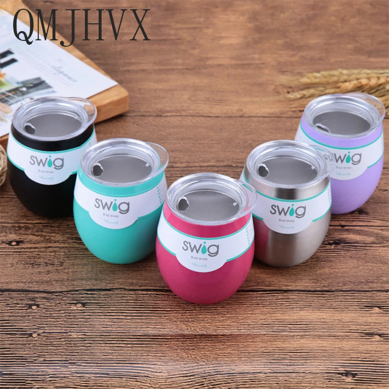 

Hot sales! 9oz Egg Shapped Mug Swig Wine Cups Stainless steel Swig Tumbler Insulated thermos Cup Travel Coffee Mug Swig Beer Mug