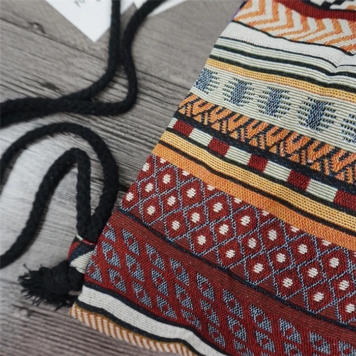 2022 Women Fabric Backpack Female Gypsy Bohemian Boho Chic Aztec Ibiza Tribal Ethnic Cottage Soft Brown Drawstring Rucksack Bags
