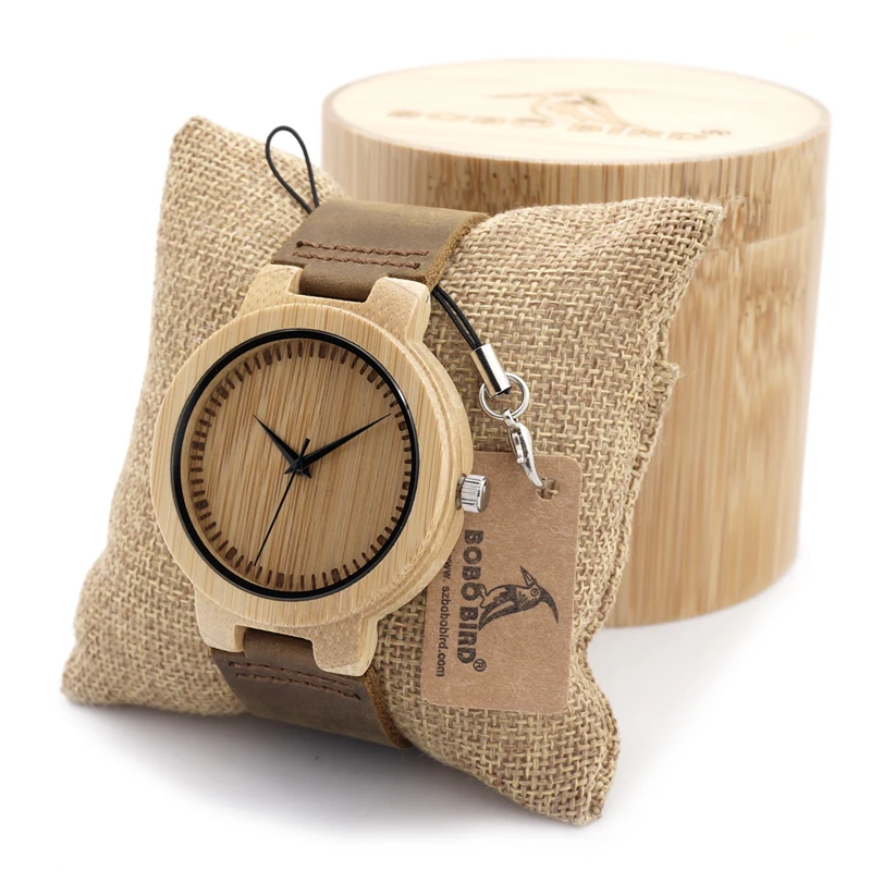 BOBO BIRD Men s Quartz Watch Handmade Bamboo Wood Watch Leather Band Casual Watches for Men