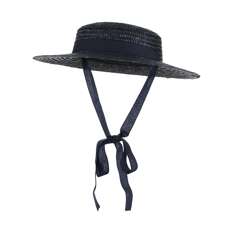 GEMVIE с каймой плоскя Топ соломенная шляпа летние шляпы для Женская лента пляжная кепка Boater модная Солнцезащитная шляпа с подбородком ремень
