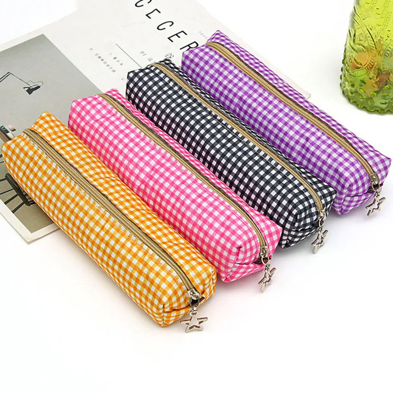

Kawaii Canvas Pencil Bag Vintage Strip Pencil Case High Capacity Pen Case For Kid Gifts School Office Supplies Korean Stationery