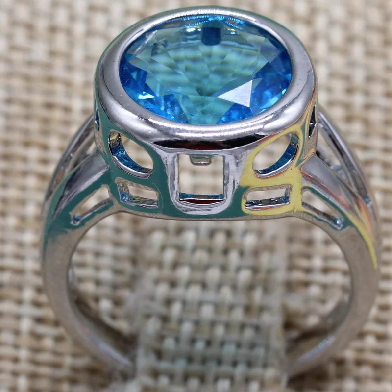 Женское 925 пробы Серебряное кольцо кольца Шампань полудрагоценный камень многоцветный темно-синий зрикон Кольца Ювелирная Подарочная коробка