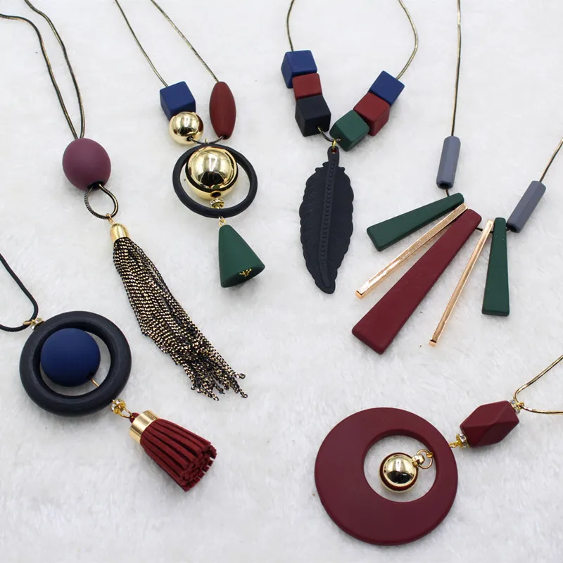 

20 style Long Wood all-match Bohemian Leisure Vintage Handmade Tassel Sweater Chain Necklace Geometric Female Accessories