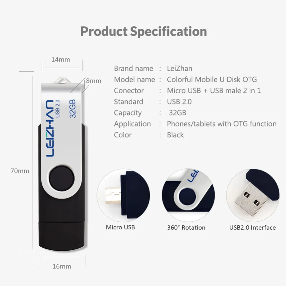 LEIZHAN мобильный USB флеш накопитель 128 Гб 64 ГБ 32 16 8 4 карта памяти микро U Диск otg usb