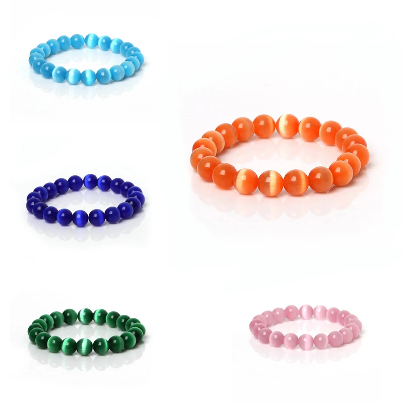 

New summer style pink ribbon charm bracelet 10 color cat eye opal 6/8/10mm beads bracelets & bangle