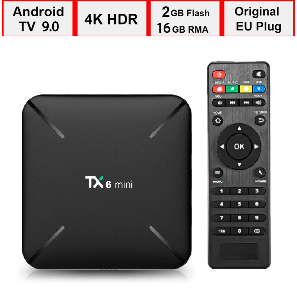 

XT6 Mini Smart Android TV Box Android 9.0 Quad Core 2GB + 16GB 2.4G WiFi 4K HD AirPlay Set Top Box Supports Multi-Language