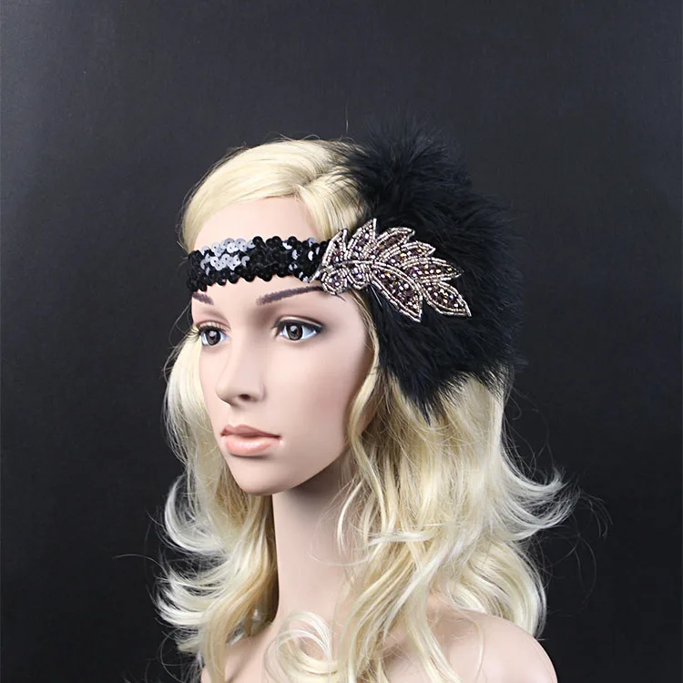 KMVEXO 2017 New Vintage Sequin Feather Flapper Headband Hair Jewelry Great Gatsby Headdress