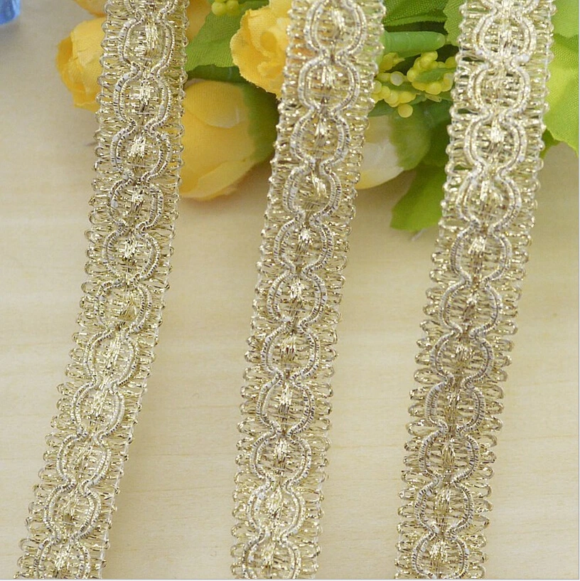 

2014 New 20M/lot Golden Silk Lace Mesh Trim For Garment Accessories Decoration Sew On Guipure Lace Fabric