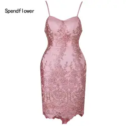 Spendflower Спагетти ремень Милая декольте открытой спиной вышивка кружево платья для женщин обувь девочек G-138BK