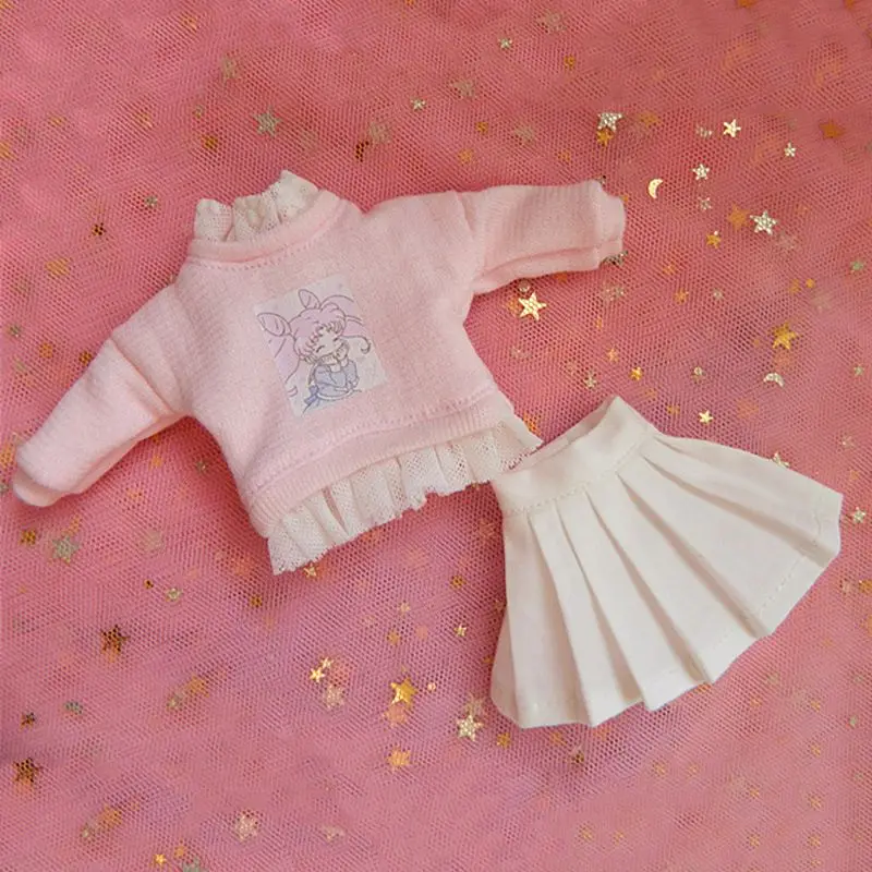 Одежда для куклы Blyth розовый свитер с длинными рукавами и рисунком+ юбка для Blyth Licca azone Holala 30 см, толстовка с капюшоном для 1/6, аксессуары для кукол