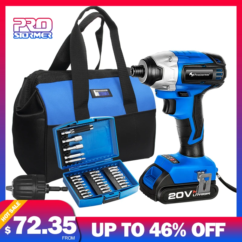 

PROSTORMER 20V Impact Cordless Screwdriver Electric Screwdriver Brushless 300NM Drill Adapter Variable Speed Rechargeable Drill