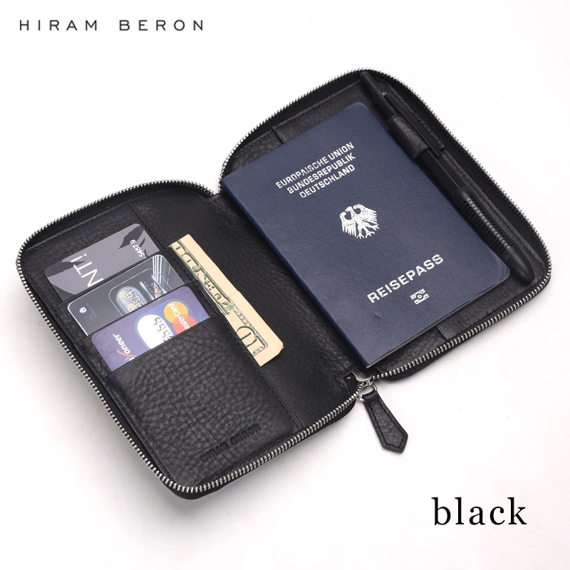 Custodia per passaporto regalo Hiram Beron Portafoglio autentico con cerniera con blocco RFID di grande capacità, regalo per una famiglia di amici - immagine 6