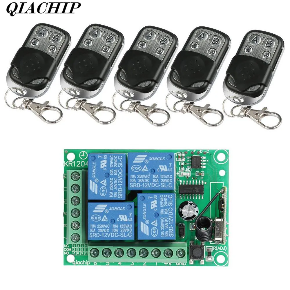 

433Mhz Wireless Remote Control Switch DC12V 4CH relay Receiver Module and 5pcs 4 channel RF Remote 433Mhz Transmitter DS25