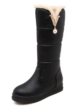 

Sapato Feminino Women Knee High Boots Chunky Mid High Heels Winter Snow Warm Shoes Woman Chaussure Girl Crystal Booties WS181116