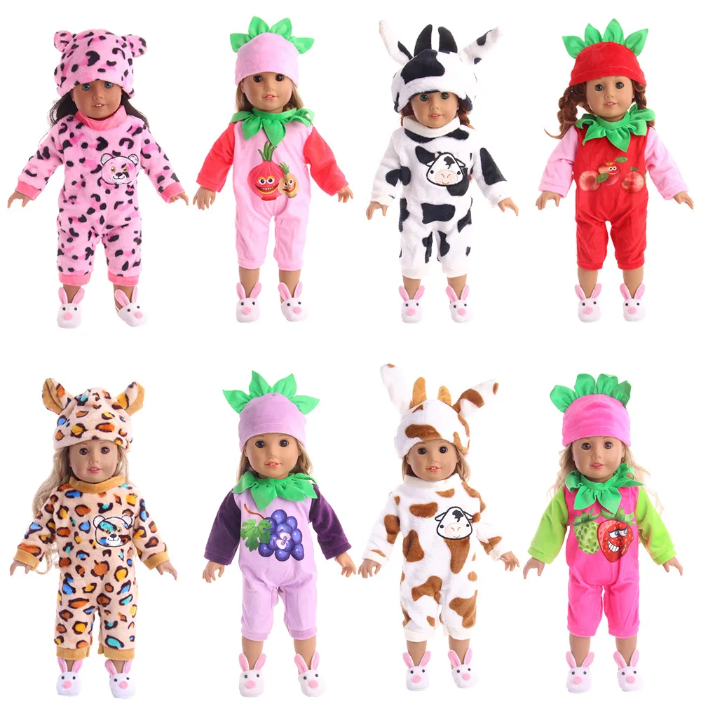 

2Pcs Girl Doll Clothes Pajamas + Hat Set For 18inch American Our Generation Cartoon Baby Dolls Pajamas Set Dolls Accessories