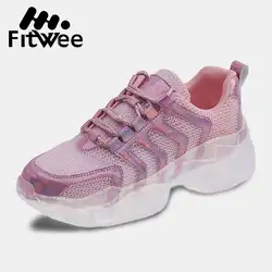 FitWee Bling моды подростка женские кроссовки сетки воздуха мягкая толстая подошва работает для женская обувь Повседневное Размер 35–40