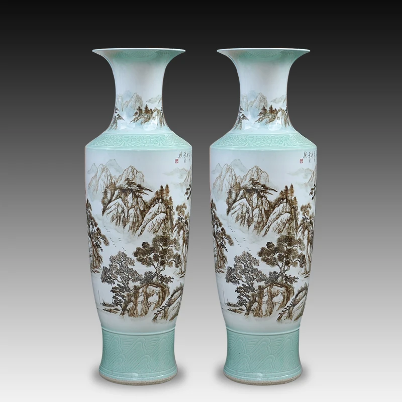 

ceramics ink color hand-painted Jiao many map landing big vase Home Furnishing Hall Hotel living room decoration