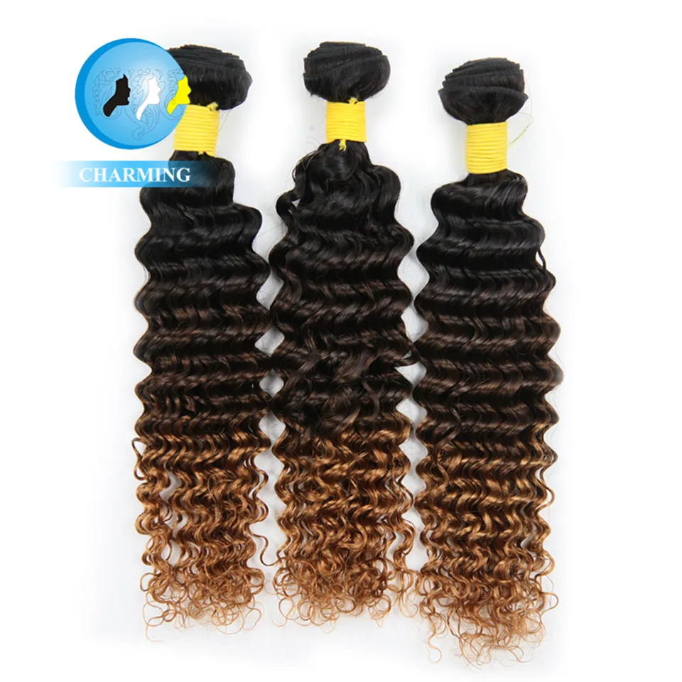 

Charming Ombre Hair Peruvian Deep Wave 3 Pieces/lot T1B/4/30  Human Hair Extensions Ombre Hair Bundles Deep Wave
