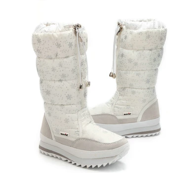 

Size 25-62 Fashion Women Boots Plush Warm Snow Boots Ladies Winter Ankle Boots Waterproof Zipper White Colour Snow Flower Botas