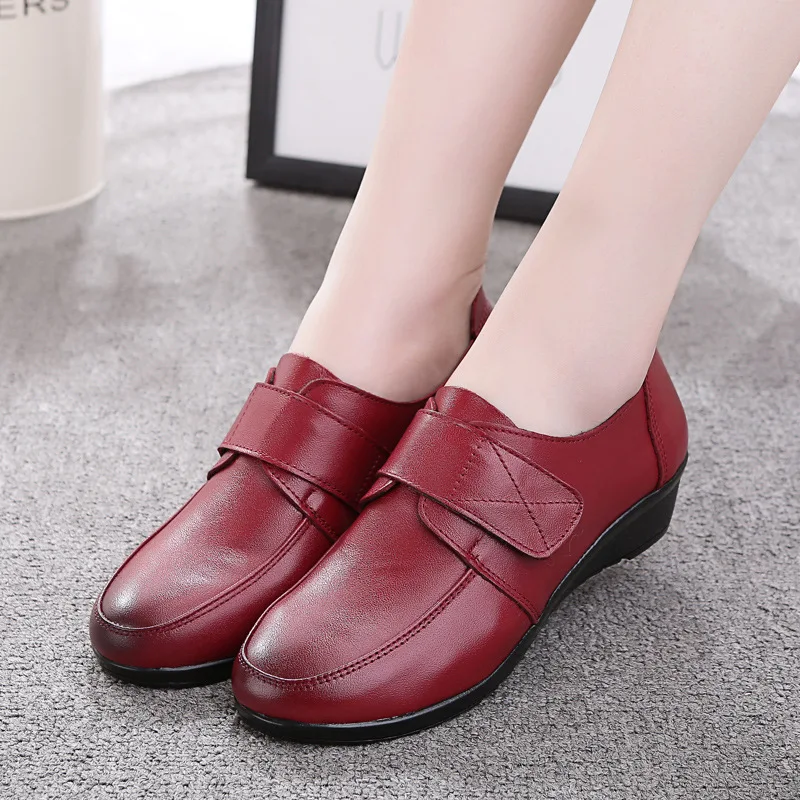 

Women's Casual Genuine Leather Sewing thread Hook Loop Wedge Shoes Woman Flats Moccasins Ladies Driving Shoe soft Comfortable