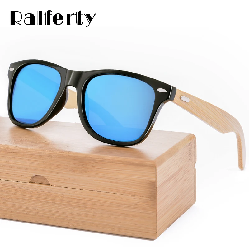 Ralferty Retro Óculos De Sol De Madeira De Bambu Homens Mulheres de Design Da Marca de Óculos De Sol Do Esporte Óculos de Proteção Óculos de Sol Espelho de Ouro Tons luneta óculo