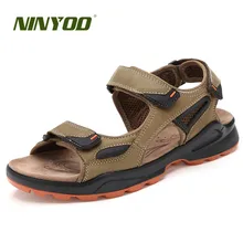 NINYOO/натуральная кожа Для Мужчин's сандалии тапочки прочная Резина летняя повседневная обувь на открытом воздухе, в стиле пляжные сандалии плюс Размеры 4546