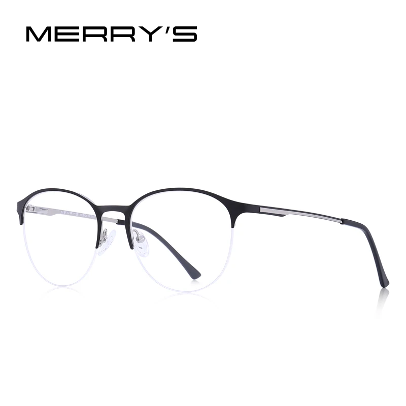 MERRYS дизайн унисекс модные трендовые овальные очки оправа для мужчин/женщин Близорукость рецепт полуоптические очки S2042 - Цвет оправы: C02 Black Silver