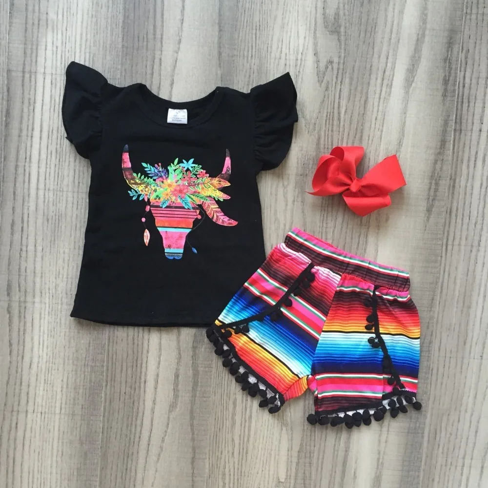 

NEW ARRIVAL HOT CLOTHES baby girls colorized cow head shirt childrens colorized pants girls wild style outfits with bows