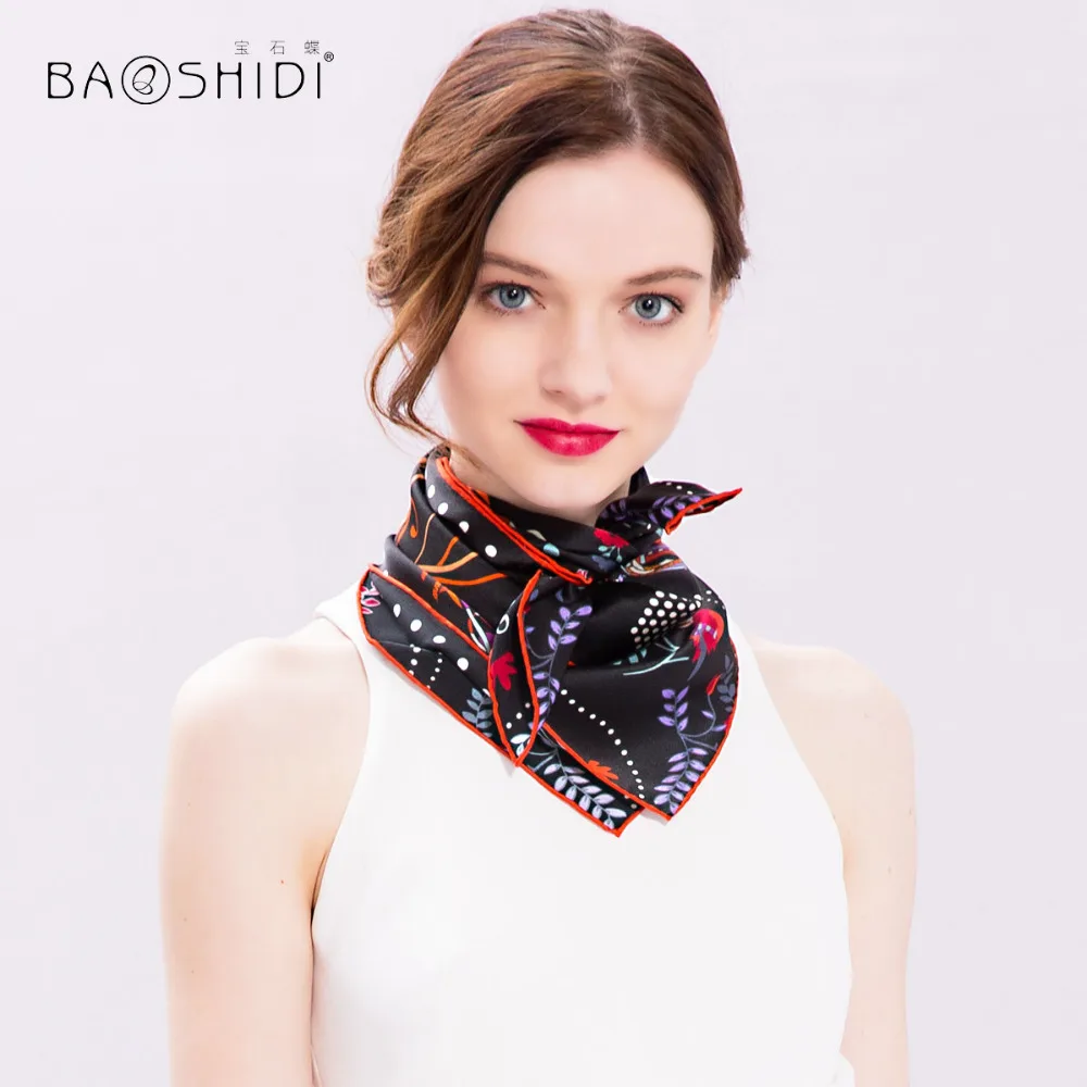 Женский шарф BAOSHIDI мини платок из чистого шелка ручная работа печать|brand silk scarf|fashion