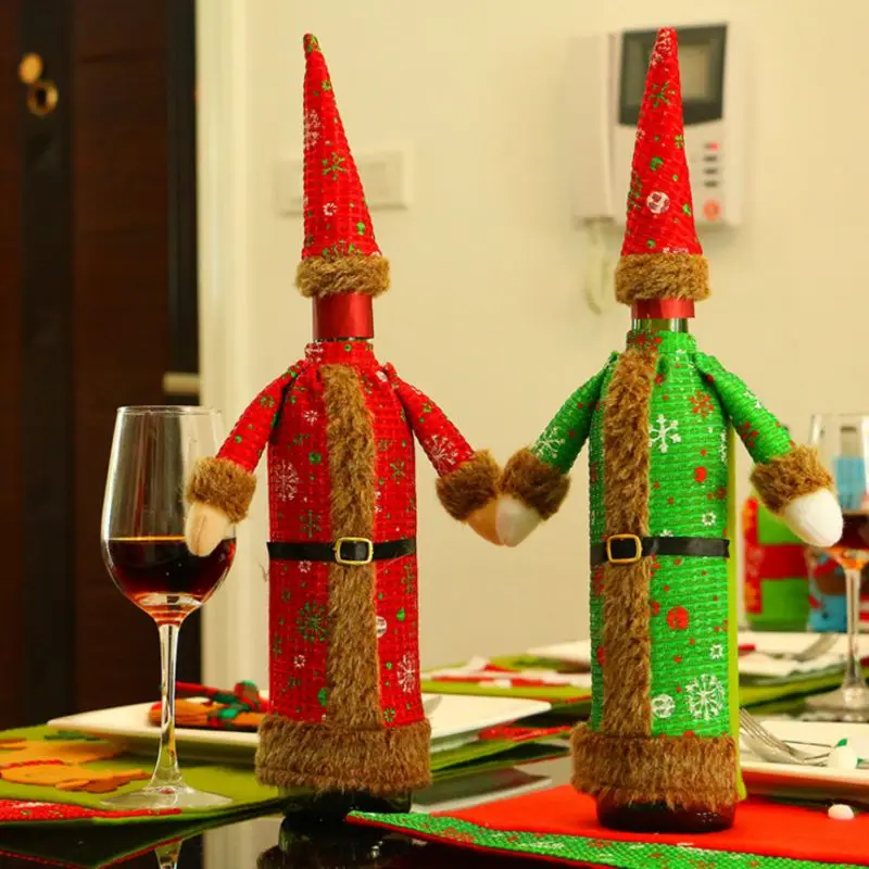 

1Pcs/Lot large number Christmas Decoration cloth Clothes Robe with hat 2017 Cutlery Holders Knifes Folks Bag Dinner Decor