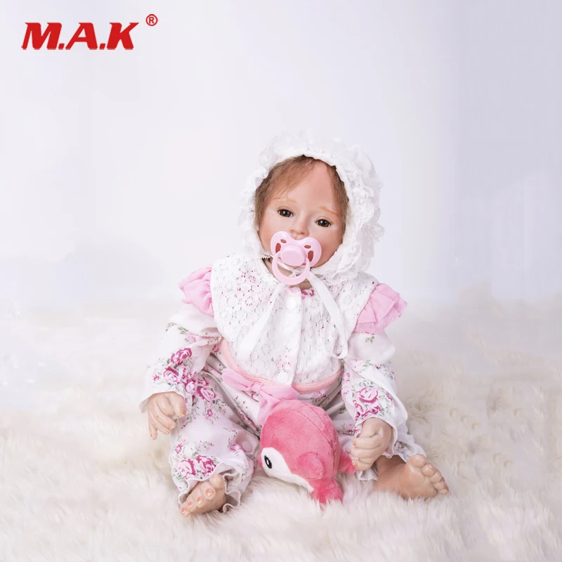 

18"Bebes Reborn Soft Silicone Brown Eyes Lifelike Toddler Bonecas Kid Doll Menina de Gift for Girls lol Doll Suprice