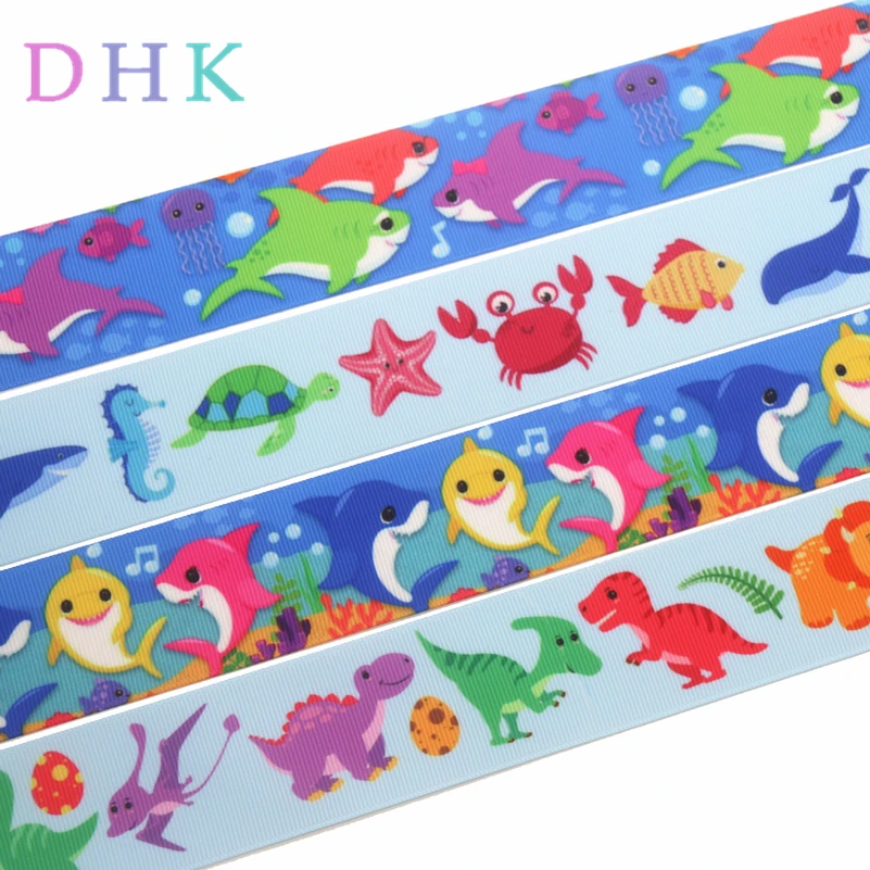 

DHK 1.5'' 5yards dinosaur shark fish printed grosgrain Ribbon Accessory hairbow headwear decoration DIY material 38mm C1657