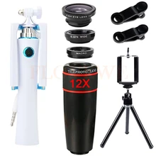 12X Telephoto Zoom Lenses Telescope Wide Angle Macro Fisheye lens For iPhone Cell Phone Lentes Mobile Tripod Mini Selfie Stick