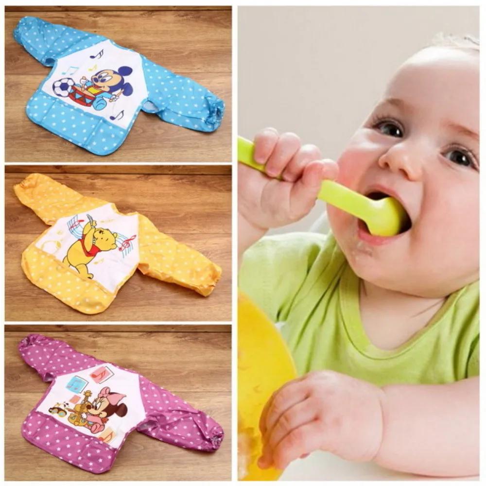 NEW Kartun Lucu Anak Bayi Waterproof Lengan Panjang Diri Feeding Bib