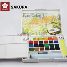 Сакура 24 цвета Акварельная коробка краски, с водяной щеткой, твердые petit Акварельная живопись на открытом воздухе, портативный эскиз цвет