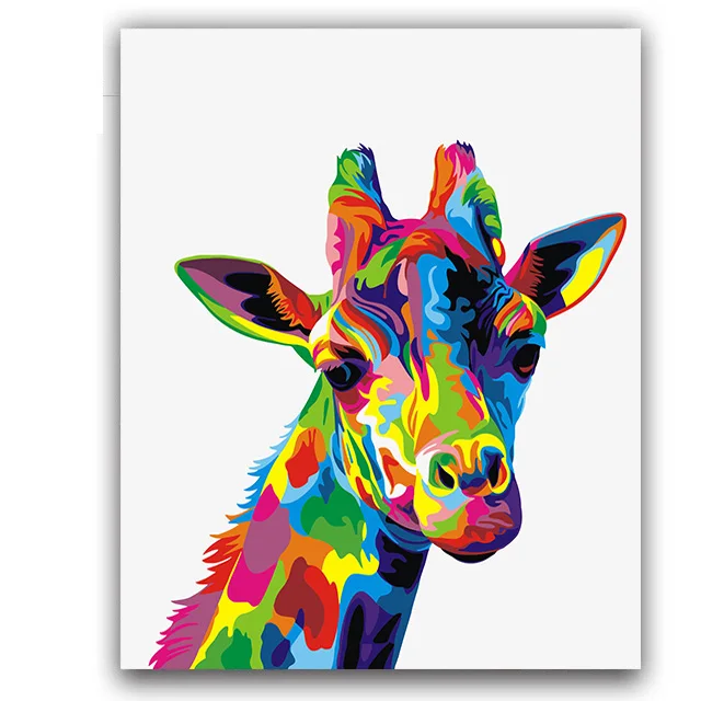 

Colorful giraffe Picture painting by numbers animals handwmade with kits on canvas drawing for coloring