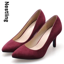 Größe 34-41 Neue 2016 Frühlingsmode Hochwertigen Flock Partei Schuhe Sexy Spitz Frauen Pumpt OL High Heels Schuhe Frau D45