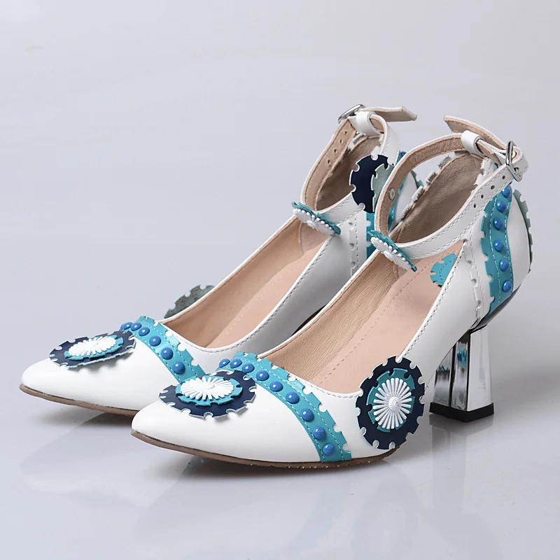 Blue Haute Bout yellow red Prova Vache Cuir Chaussures 2018 Nouveau De Fleur Pointu Simples En Patchwork Mode Talon Perfetto Daim Femme Style wAR4PnqHRI