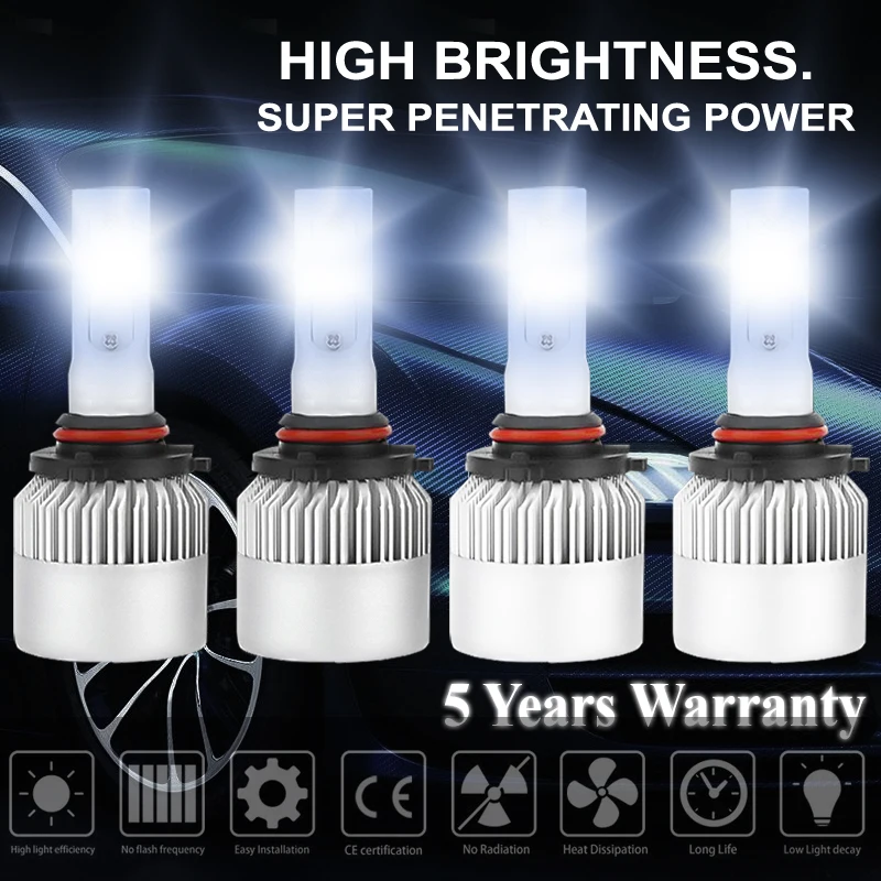 

Autech 2 Pairs 9006 HB4 + 9005 HB3 LED Headlights Bulbs Headlight Bulb Headlamps Conversion Kit 72W 8000Lm 6000K High Low Beam