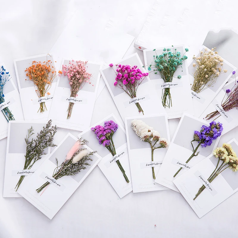 New Creative Dried Flowers Papercard Folding Type Greeting Cards Christmas Birthday Party Wedding Invitations 13 Colors Cards Invitations Aliexpress