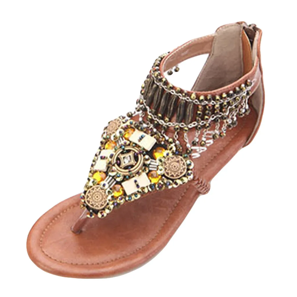 

YOUYEDIAN 2019 sandals Women Bohemia Clip Toe Flip Flops Boho Crystal Beaded Low Wedge Beach Sandals ayakkabi sandalet bayan#G25
