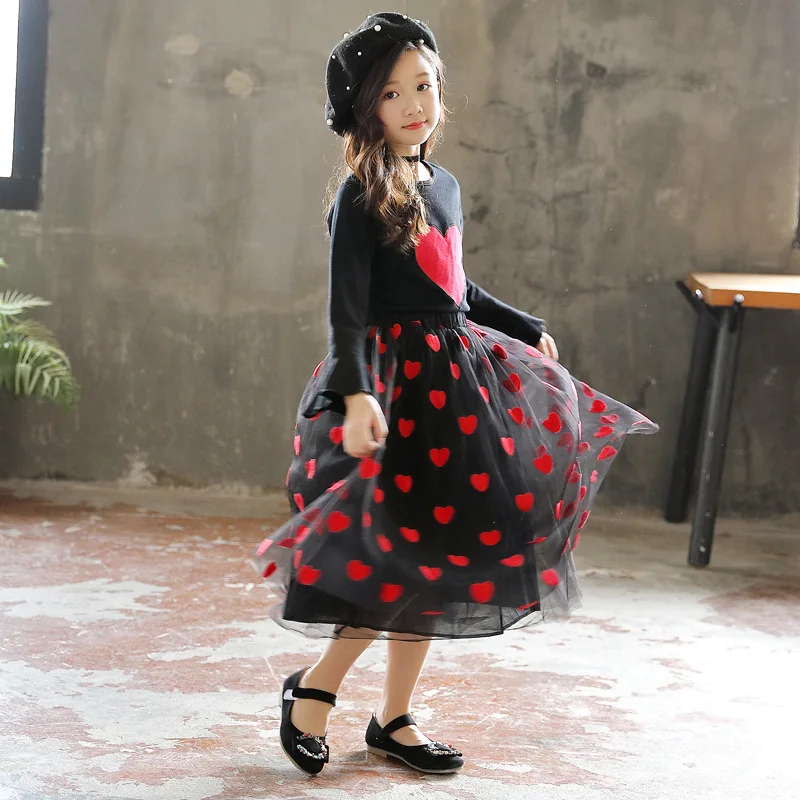 maxi long toddler girls tutu skirts kids autumn winter embroidery heart pattern teenage girls skirts children clothing 2018 new (8)