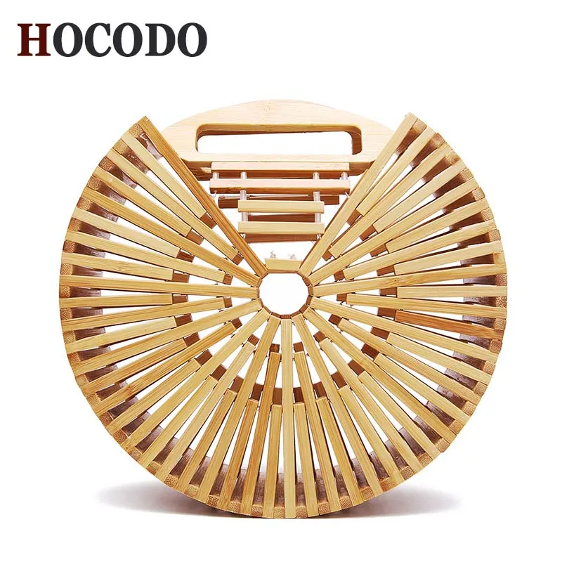 

HOCODO Fashion Causal Woven Straw Beach Bag Bamboo Big Totes Women Hollow Round Woven Bag Ladies Hand Bag Summer Beach Bag