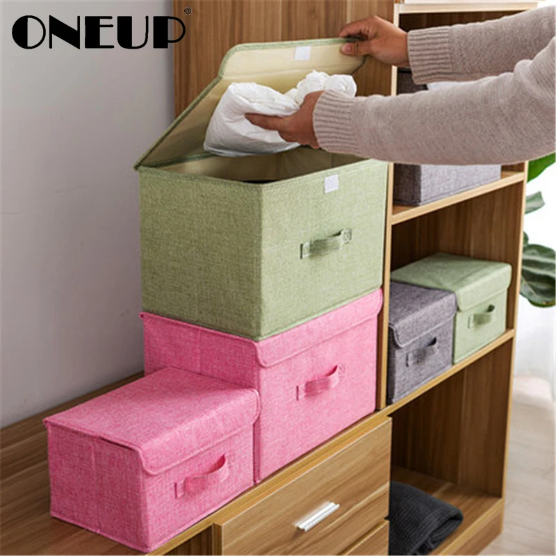 

ONEUP Cotton Linen Fabric Folding Storage Box Kids Toy Organizer Wardrobe Storage Bin Drawer Plastic Container Organizer Bins