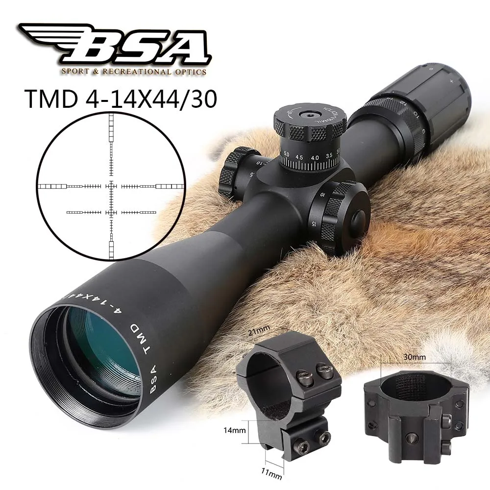 BSA TMD 4-14X44 FFP Hunting Riflescope First Focal Plane Glass Mil Dot Reticle Tactical Optics Sight with Windage Elevation Lock - Цвет: with Dovetail Rings