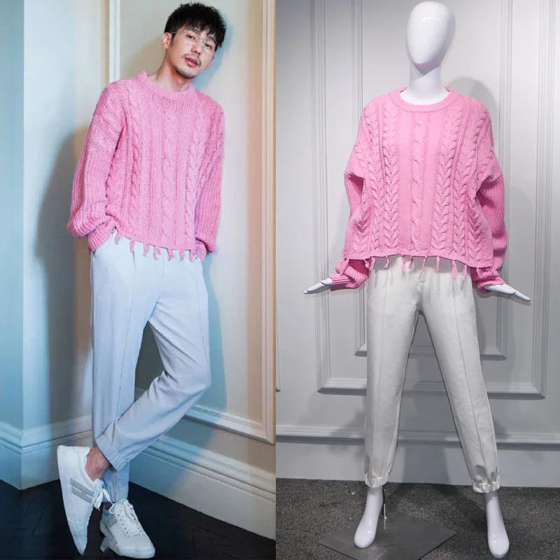 

Star Baiyu The Same Pink Couple Sweater Loose Trend Knitwear New 2019 Computer Knitted O-Neck Women Sweaters and Pullovers