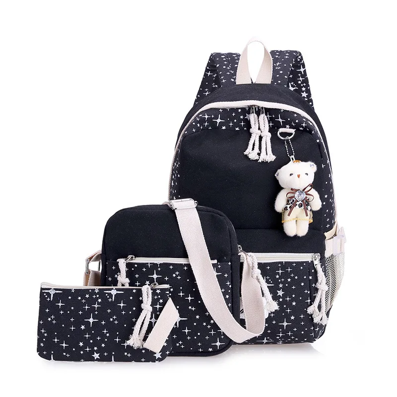 

ZIRANYU 3Pcs/set Women Canvas School Backpacks College Schoolbag Fashion Teenager Girl And Boys Rucksack Moclila Shoulder Bag