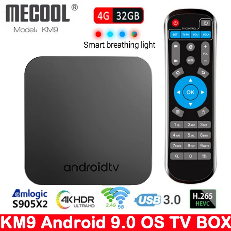 MECOOL KM9 4G 32G Android 9 0 Смарт ТВ Box Amlogic S905X2 DDR4 USB3.0 4 K Декодер каналов кабельного