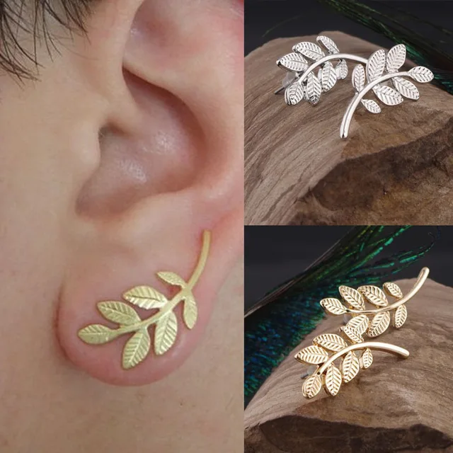 Hot 1 Pair Women Charming Golden Leaf Design Stud Earrings Jewelry 2 Hot 1 Pair Women Charming Golden Leaf Design Stud Earrings Jewelry 2 Colors