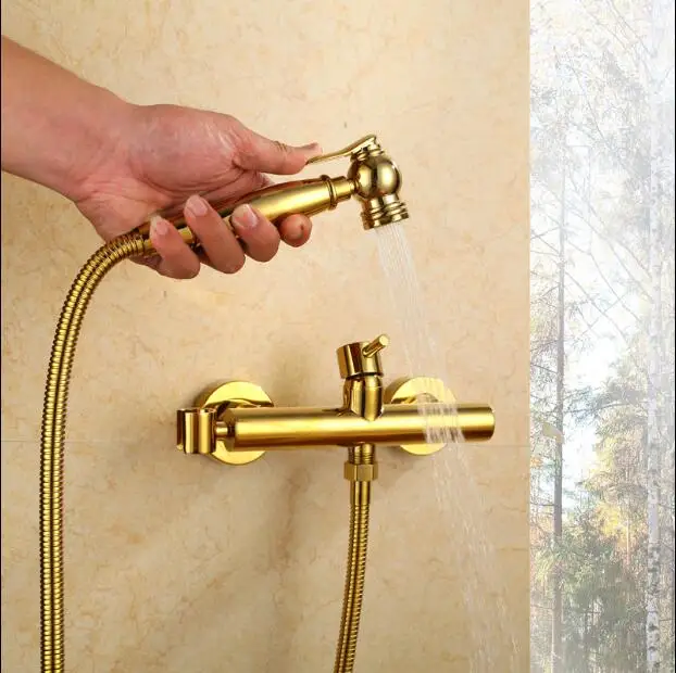 New Bathroom total brass gold finished wall mounted Bidet faucet toilet